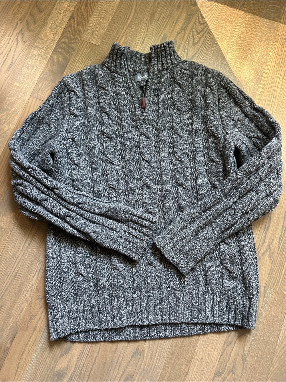 Bonobos 100% wool grey cable quarter zip